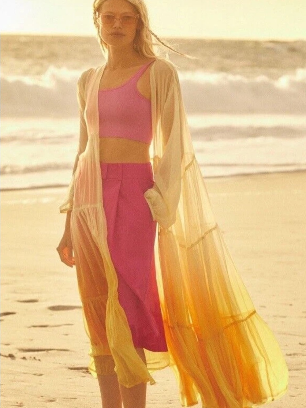 Anthropologie Sheer Yellow Ombré Duster Kimono Beach cover-up